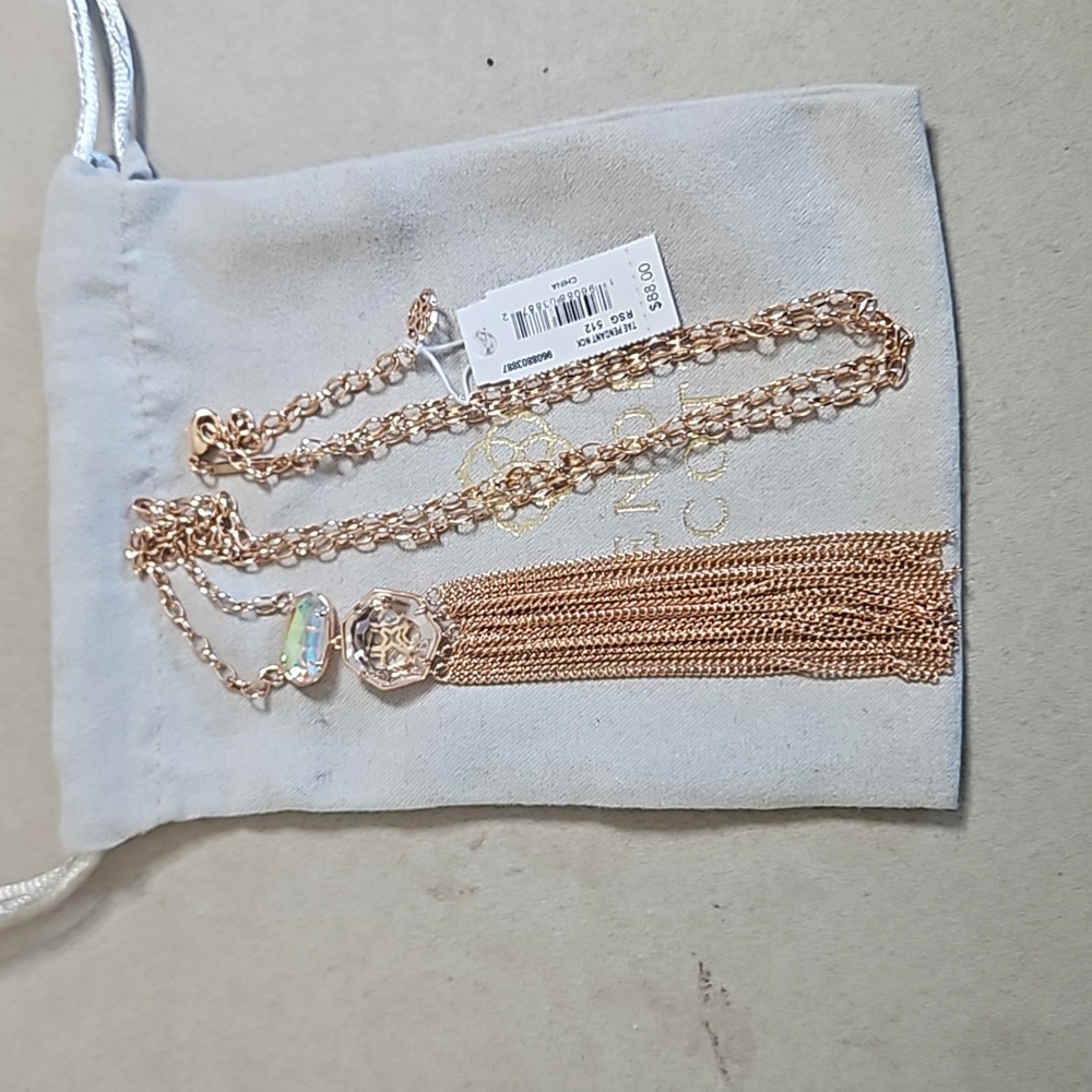 Kendra Scott Tae Dichroic Glass, Long Pendant Tassel Rose Gold Necklace